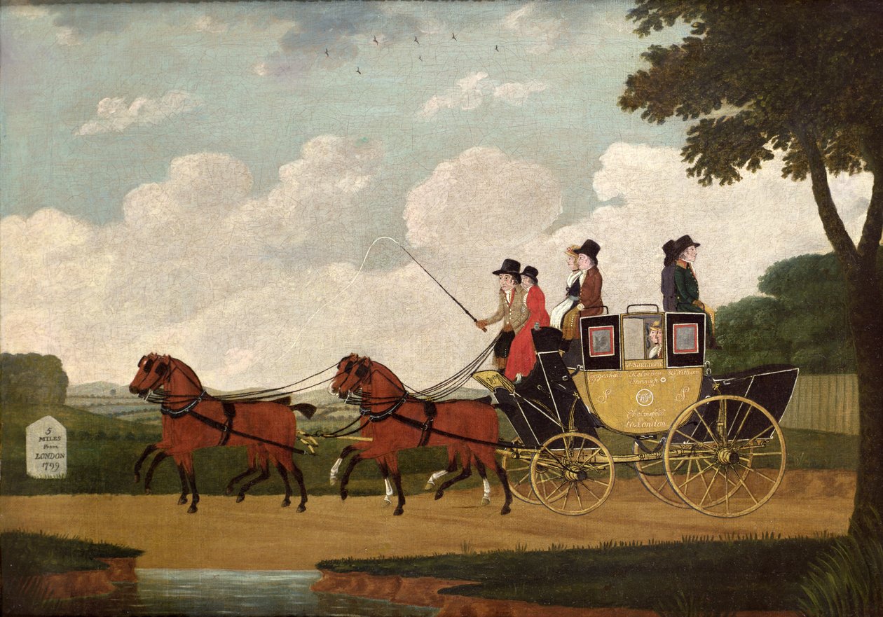द रॉयल मेल कोच, चेम्सफोर्ड से लंदन, 1799 द्वारा जॉन कॉर्ड्रे