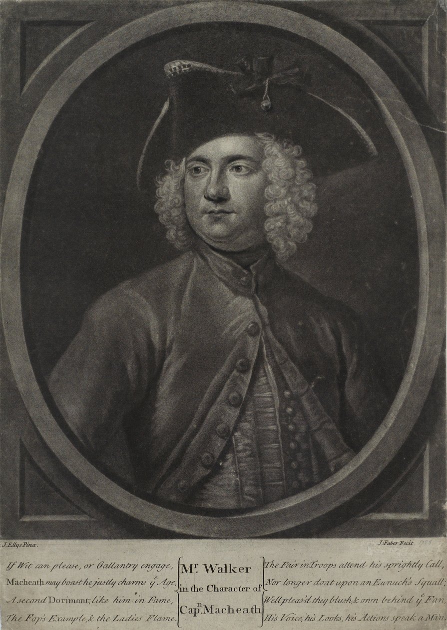 जॉन फैबर द यंगर (c.1695-1756), 1728 (mezzotint) द्वारा उकेरे गए कैप्टन माच के चरित्र में मिस्टर वॉकर द्वारा जॉन एलिस