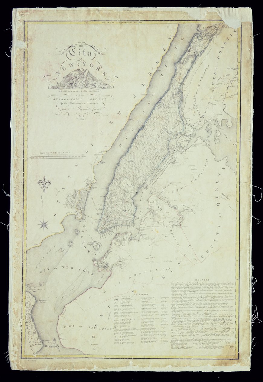 1814 के आयुक्तों द्वारा लाइड आउट के रूप में न्यूयॉर्क शहर का नक्शा द्वारा जॉन जूनियर रान्डेल