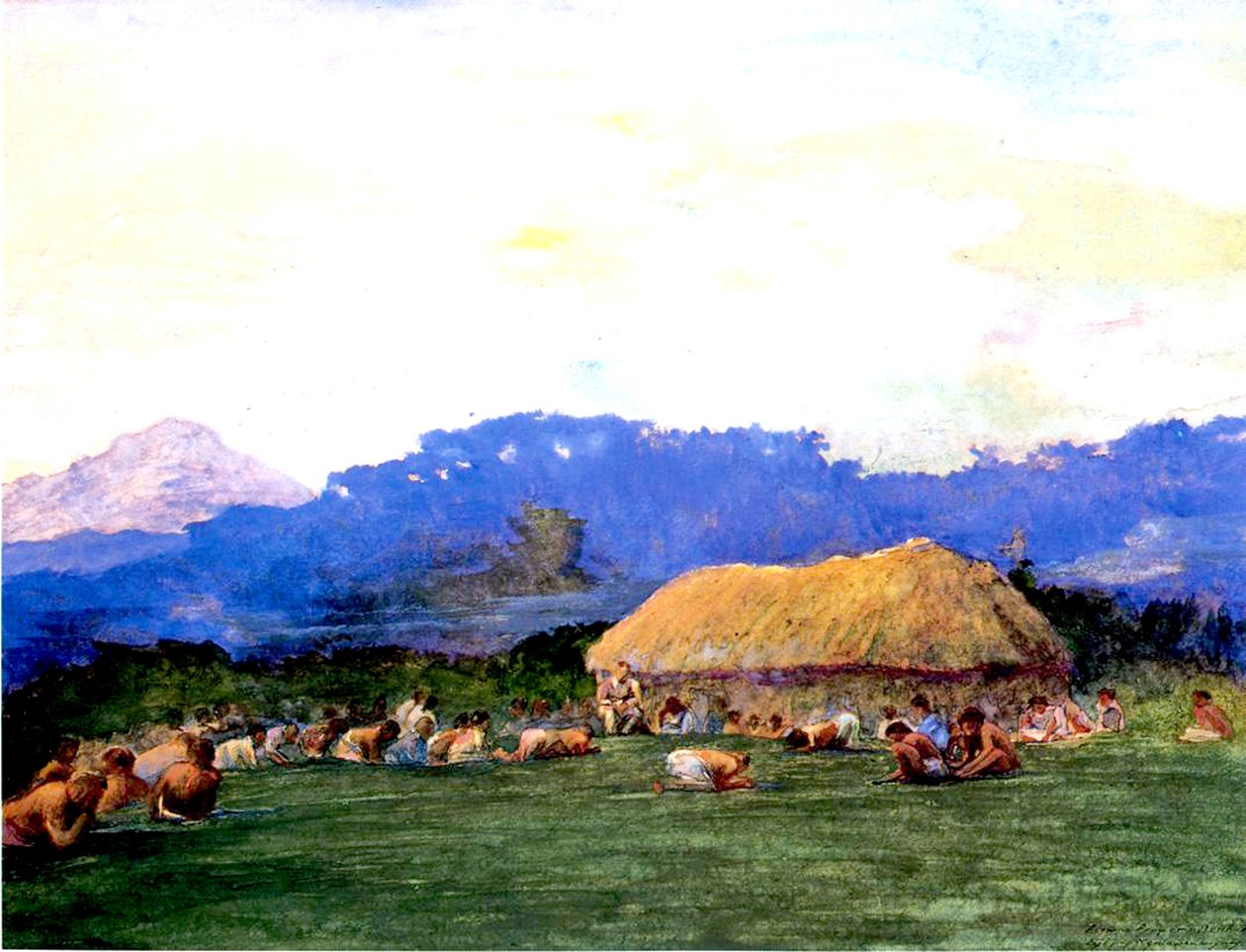 शैतान देश में शाम की प्रार्थना, फिजी, 1891 (कागज पर डब्ल्यूसी und gouache) द्वारा जॉन ला फार्गे या लाफार्ज