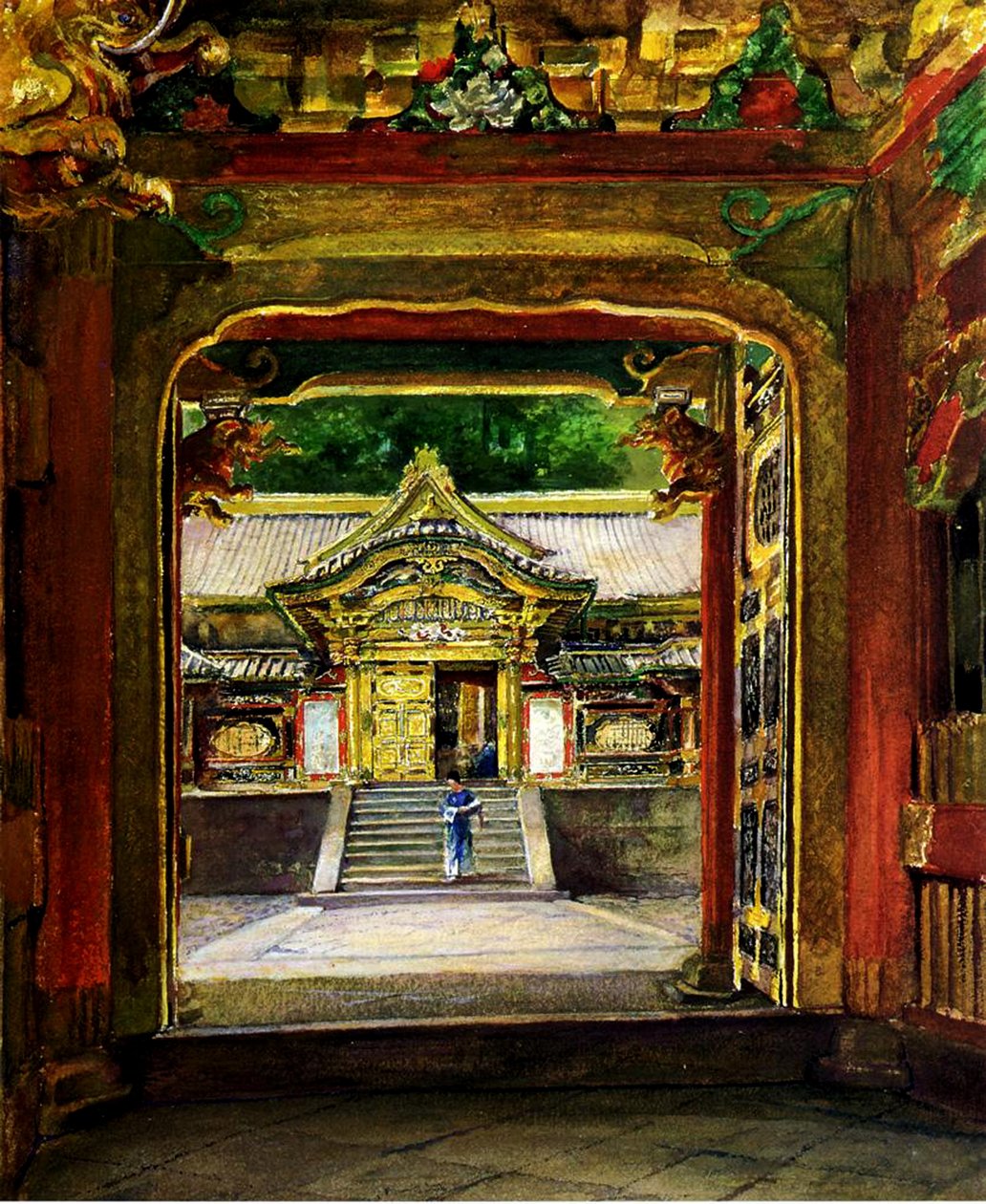 3 गेट, Iyemitsu मंदिर, निक्को, जापान, c.1886 (wc und gouache on paper) द्वारा जॉन ला फार्गे या लाफार्ज
