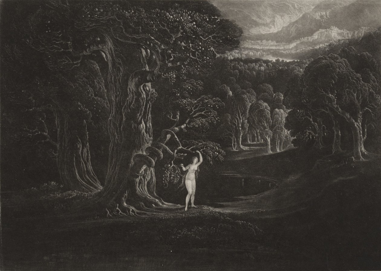 शैतान टेम्पटिंग ईव, c.1827 (मेजोटोटिन) द्वारा जॉन मार्टिन