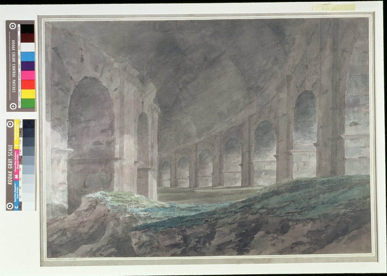 रोम, 1778 के कोलोसियम की निचली एम्बुलेटरी का इंटीरियर द्वारा जॉन रॉबर्ट कोज़ेंस