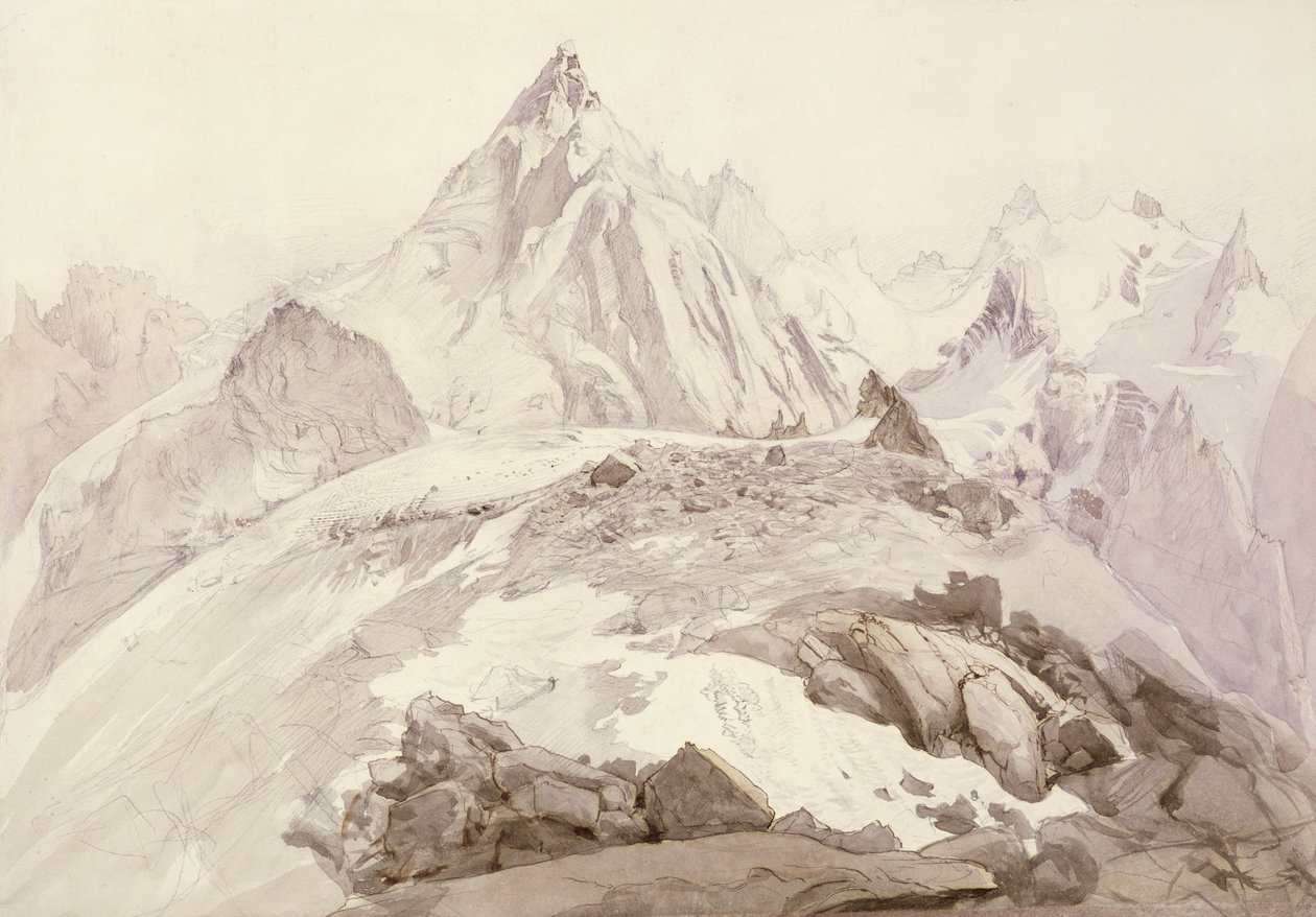 Aiguilles de Chamonix, c.1850 (पेंसिल, पेन और स्याही और कार्ड पर धोएं) द्वारा जॉन रस्किन