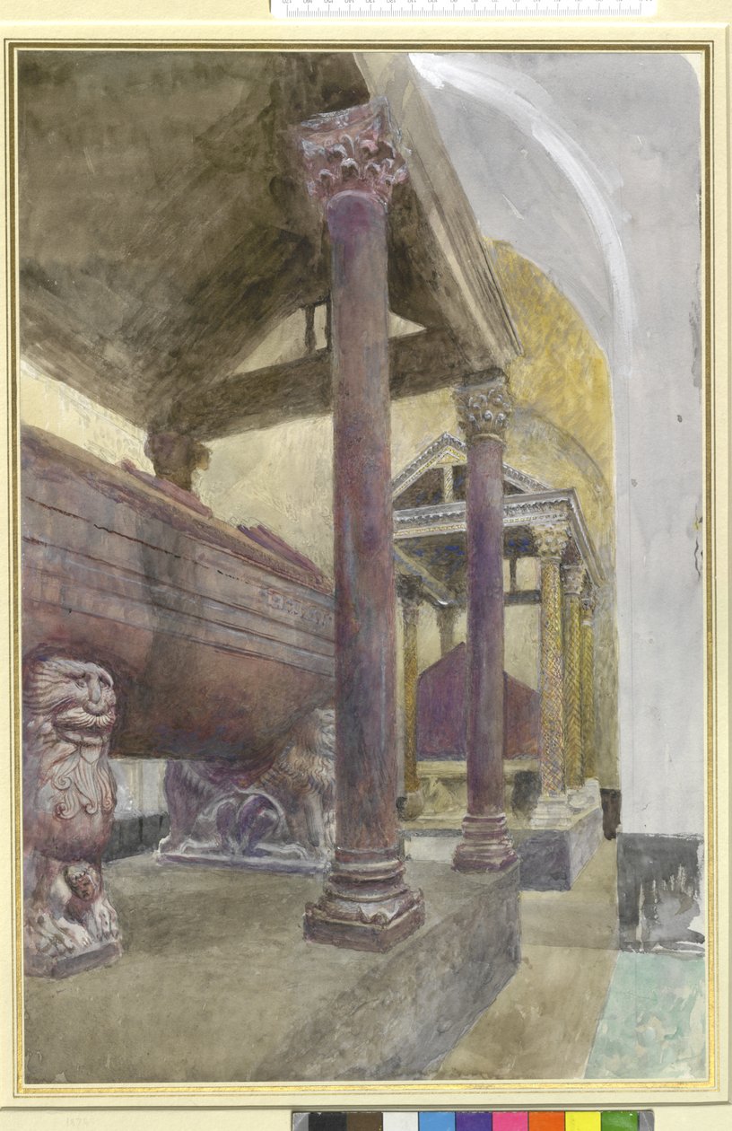 पलेर्मो के कैथेड्रल में फ्रेडरिक II का मकबरा, 23 - 30 अप्रैल 1874 (पेपर पर ग्रेफाइट और बॉडीकोल) द्वारा जॉन रस्किन