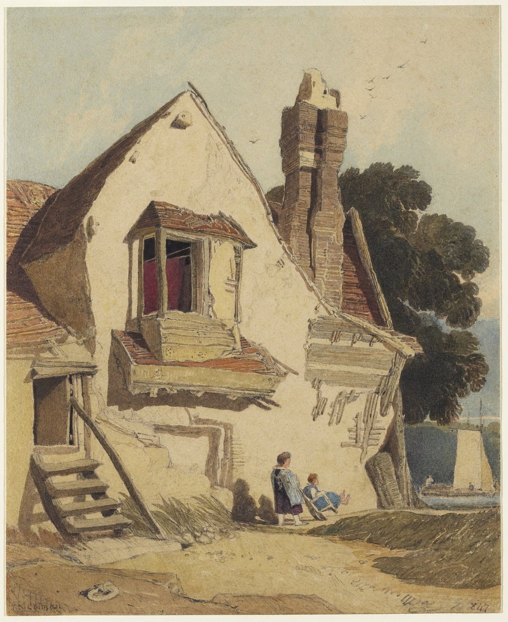 ग्राम्य कुटीर, c.1810 (wove पेपर पर ग्रेफाइट से अधिक) द्वारा जॉन बेच Cotman