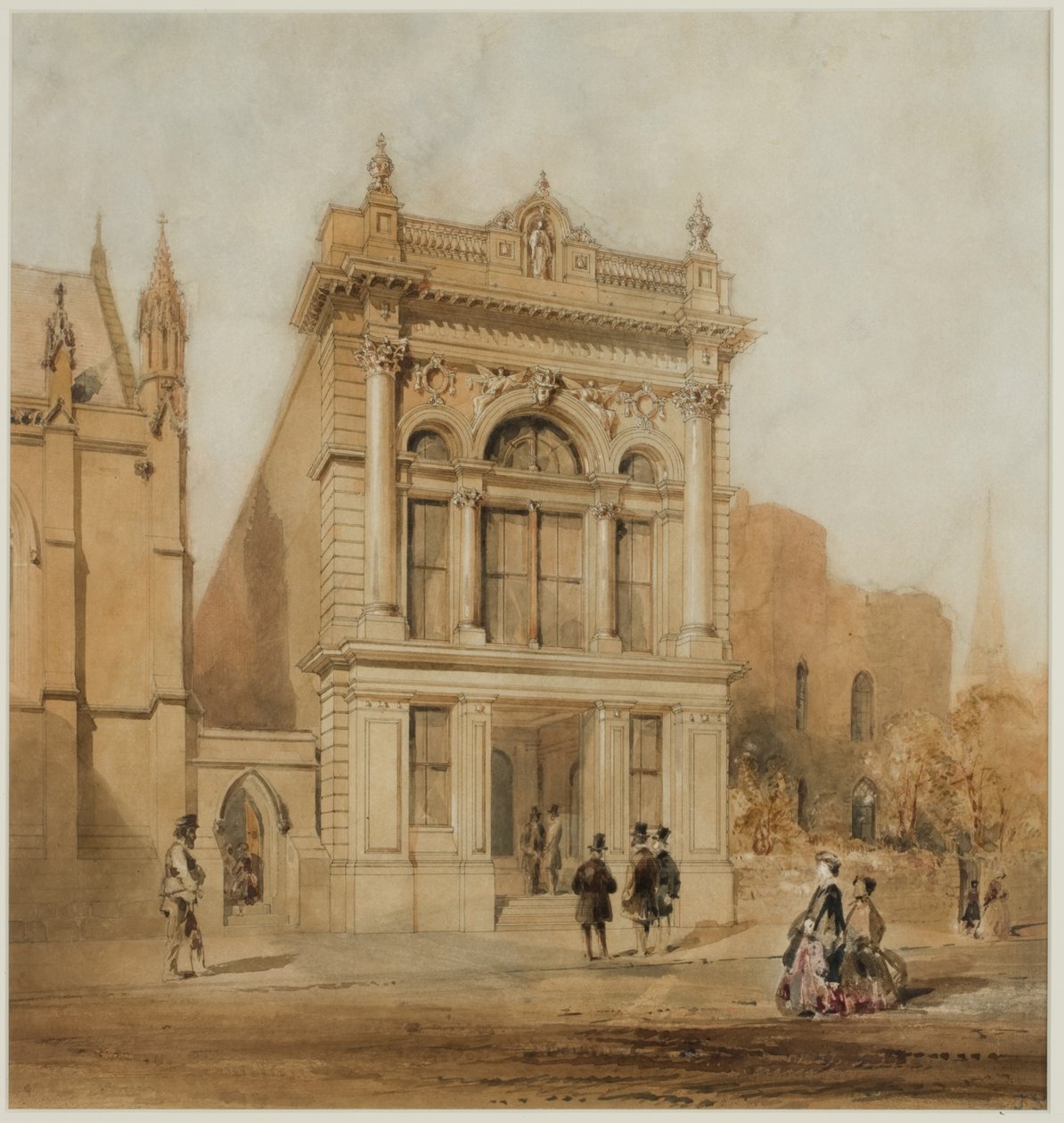 मैकेनिक्स इंस्टीट्यूट के लिए डिजाइन, न्यूकैसल ऑन टाइन, 1863 (कार्ड पर कागज पर स्याही रहित डब्ल्यूसी) द्वारा जॉन स्टोरी