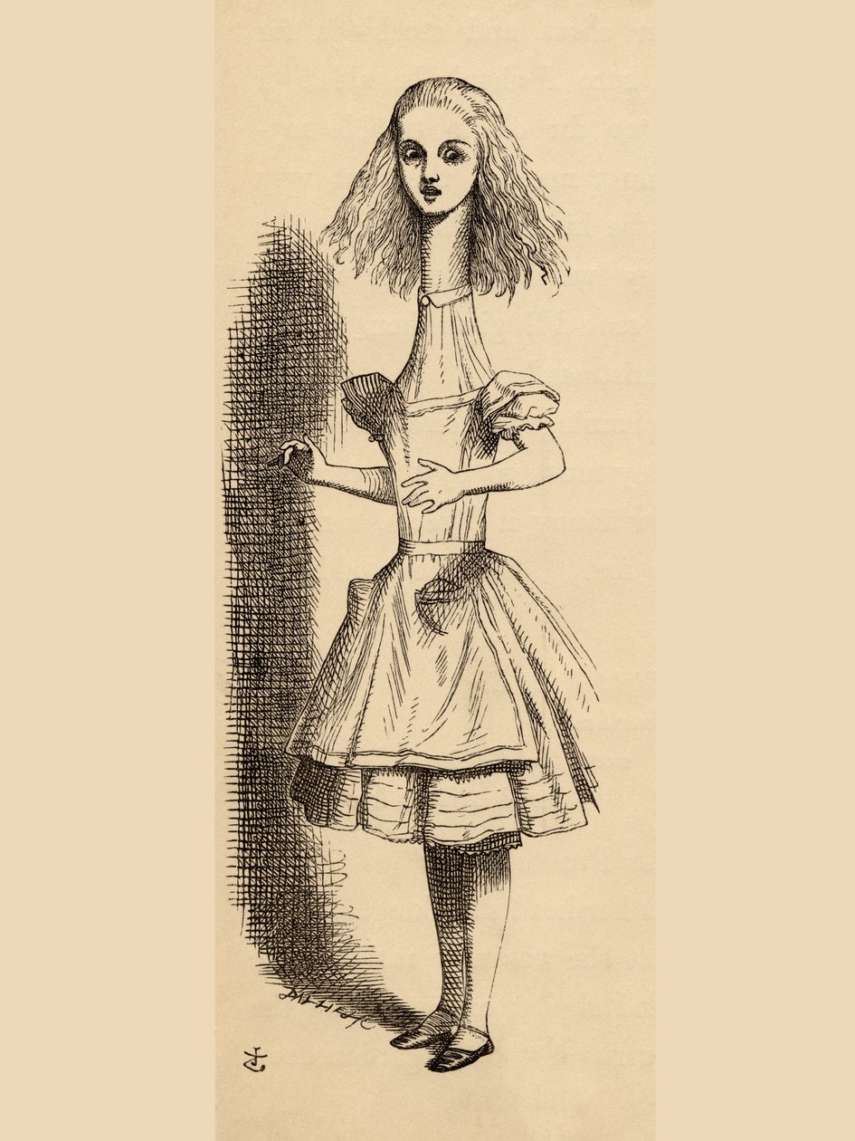 1891 में प्रकाशित, लुईस कैरोल द्वारा &39;एलिस एडवेंचर्स इन वंडरलैंड&39; से एलिस लंबा हो गया द्वारा जॉन टेनिएल
