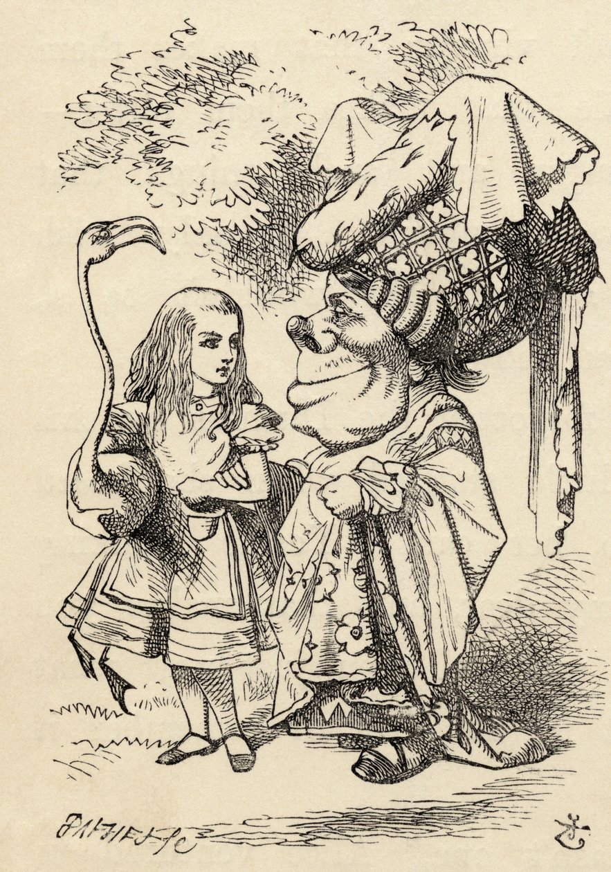 लुईस कैरोल द्वारा &39;ऐलिस एडवेंचर्स इन वंडरलैंड&39; से डचेस के साथ राजहंस के साथ चैटिंग ऐलिस, 1891 प्रकाशित द्वारा जॉन टेनिएल