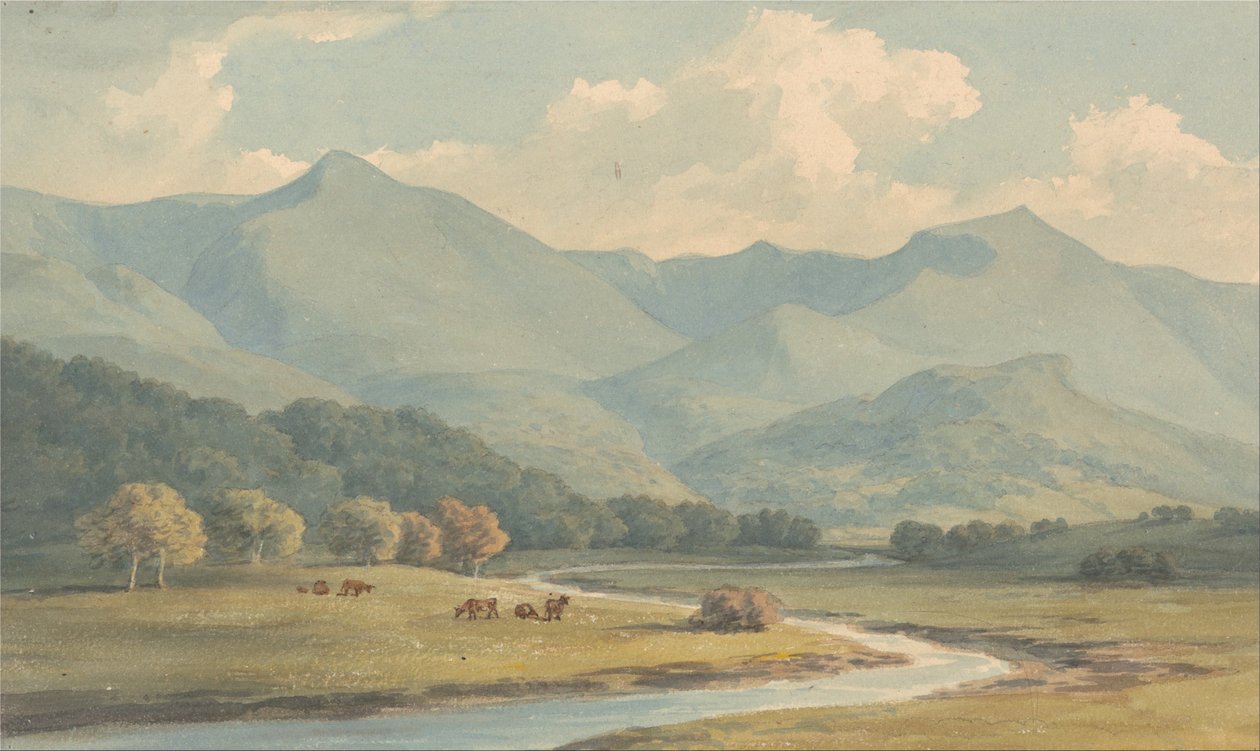 Caredd Llewelyn और Carnedd David, Carnarvonshire, Ogwen River के पार देखा गया द्वारा जॉन वारविक स्मिथ