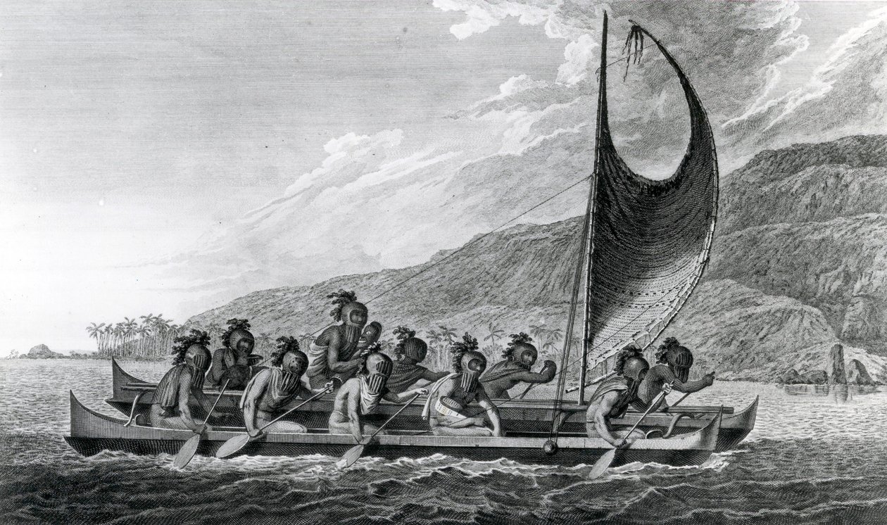 रॉवर्स मास्कड, 1784 के साथ सैंडविच द्वीप समूह का एक डोंगी द्वारा जॉन वेबर