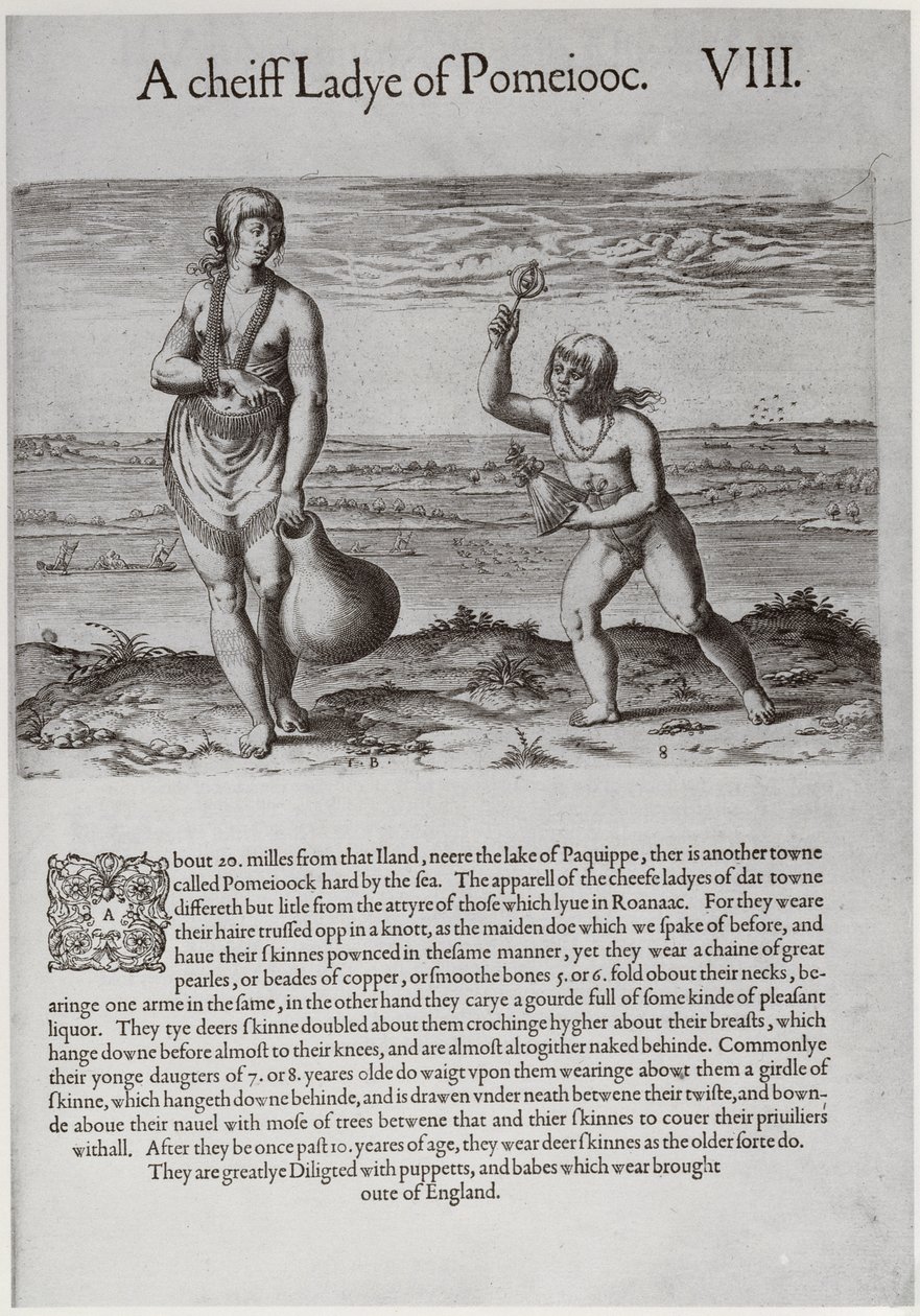 भारतीय महिला और युवा लड़की, थियोडोर डी ब्राय द्वारा उकेरी गई (1528-1598) द्वारा जॉन व्हाइट