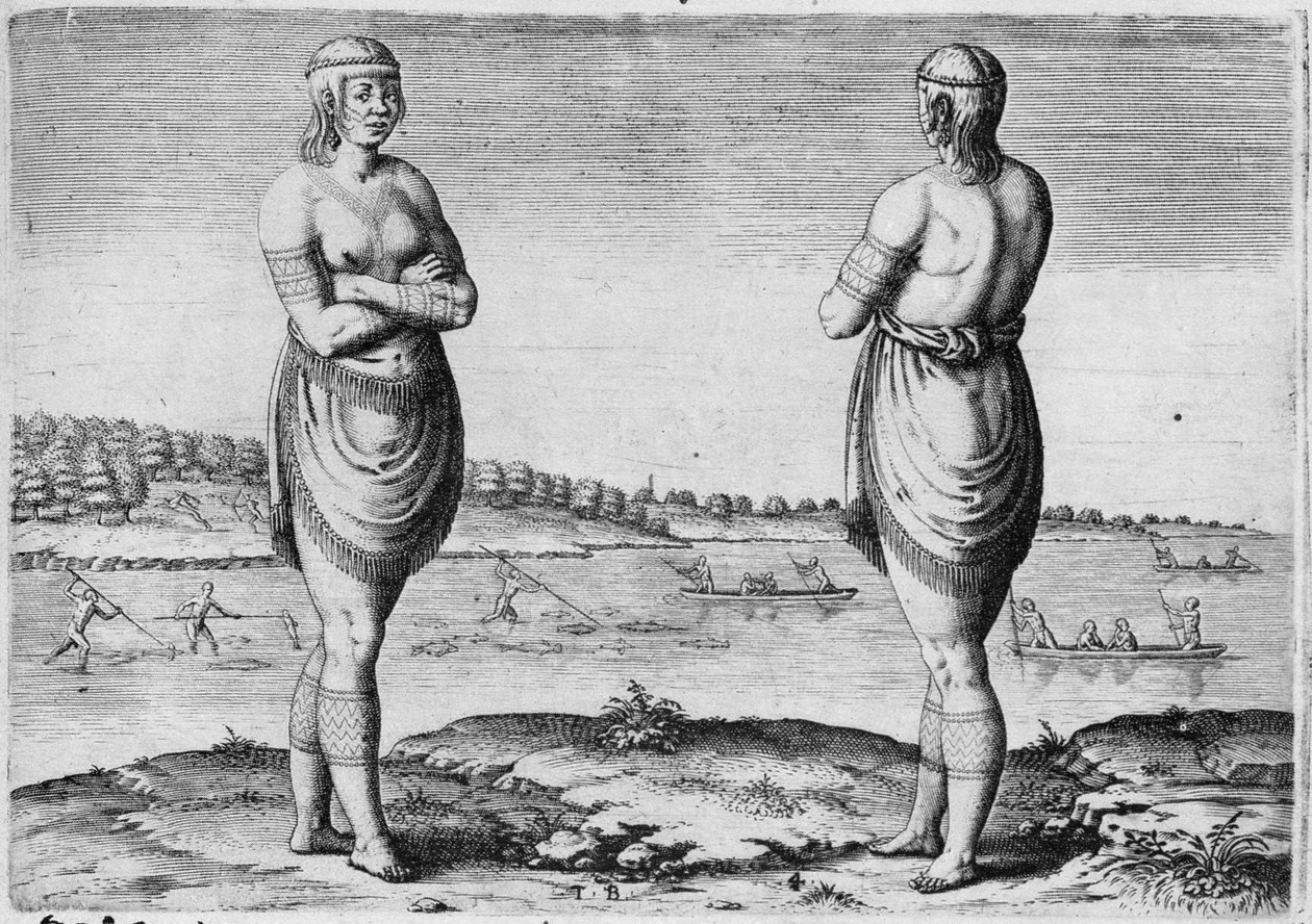 इंडियन वुमन ऑफ सेकोटन, थियोडोर डी ब्राय द्वारा उकेरी गई (1528-1598) द्वारा जॉन व्हाइट