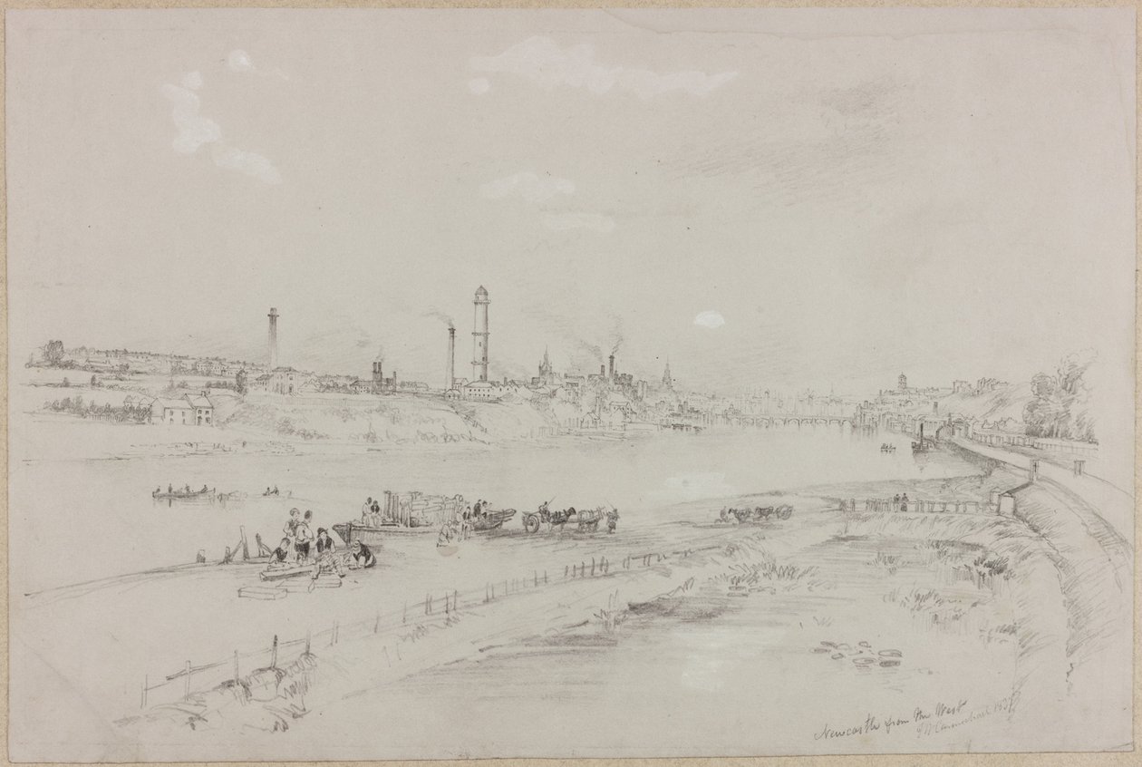 पश्चिम से टाइन पर न्यूकैसल, 1837 (कागज पर ई.पू. पेंसिल) द्वारा जॉन विल्सन कारमाइकल