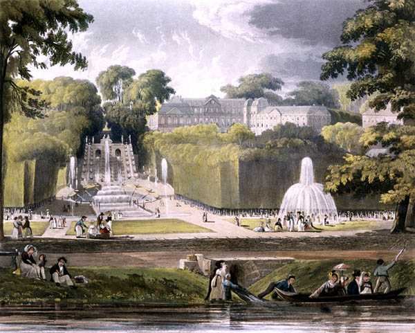 सेंट क्लाउड, 'व्यूज़ ऑन द सीन' से, डेनियल हैवेल (1785-1826) द्वारा उकेरा गया, आर. एकरमैन द्वारा प्रकाशित (1764-1834) 1821 (कलर लिथो) द्वारा जॉन (बाद) गेंडाल