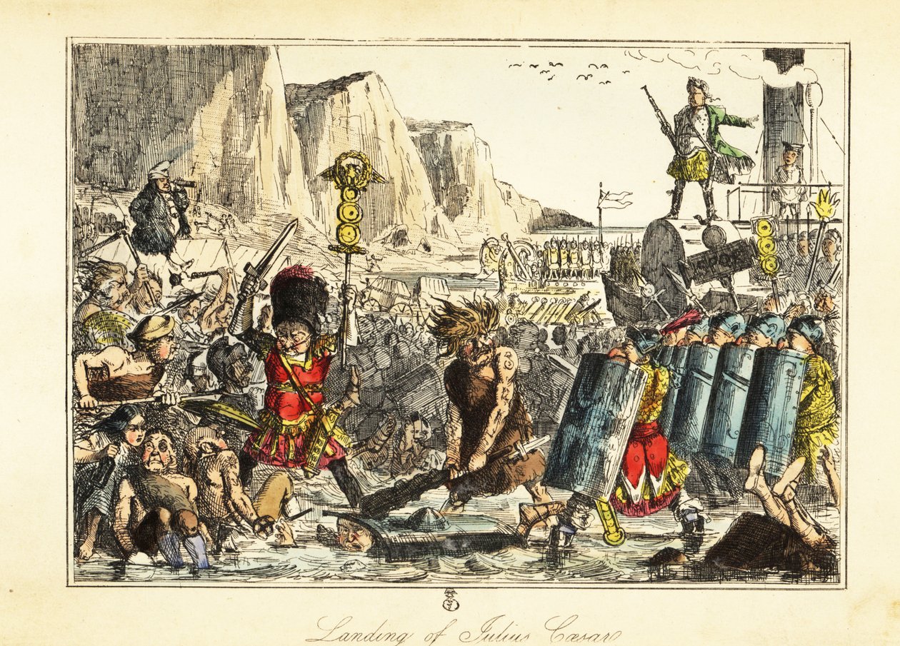 बेयरस्किन में 10 वीं सेना का एक मानक वाहक रोमन पैदल सेना को सैंडविच, 54BC में एक समुद्र तट पर ले जाता है द्वारा जॉन (बाद में) लीच