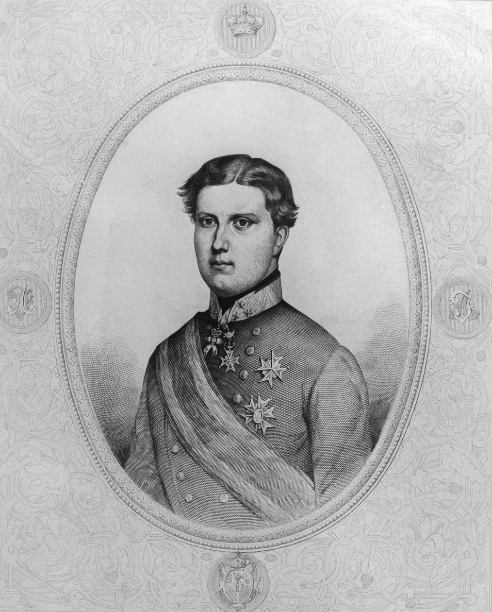हैब्सबर्ग-लोरेन (1835-1908) के फर्डिनेंड IV का पोर्ट्रेट, 1859 से 1860 तक टस्कनी के अंतिम ग्रैंड ड्यूक, उत्कीर्णन द्वारा वाल्टर चार्ल्स मिल्स