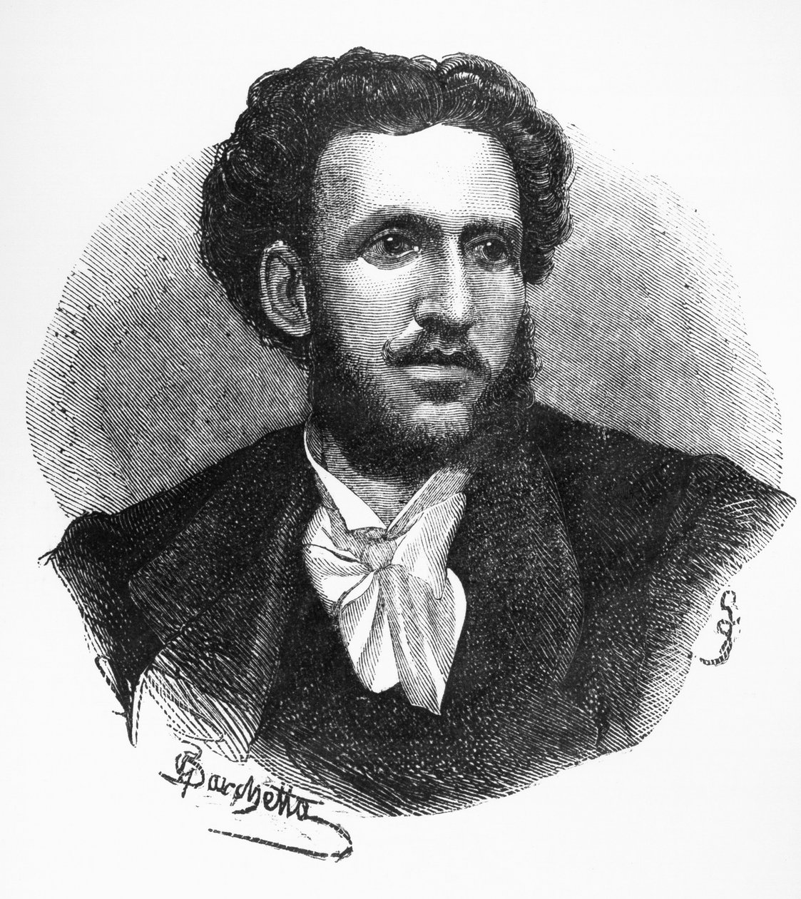 इगिनियो उगो तारचेती (1839-1869) का पोर्ट्रेट, इतालवी लेखक, कवि और पत्रकार, उत्कीर्णन द्वारा वाल्टर चार्ल्स मिल्स
