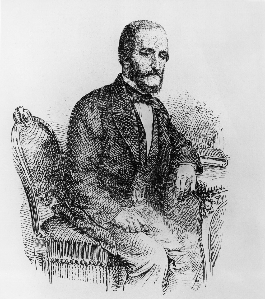 राफेल बुसाका दे गैलिडोरो (1810-1893) का पोर्ट्रेट, इतालवी राजनीतिज्ञ और अर्थशास्त्री, उत्कीर्णन द्वारा वाल्टर चार्ल्स मिल्स