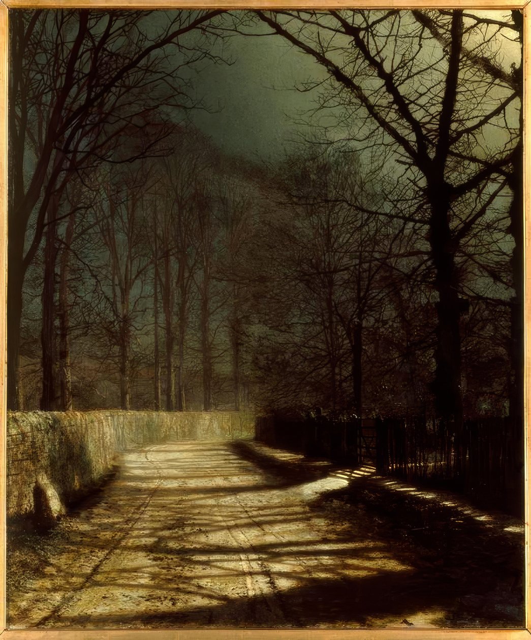 JAGrimshaw, एक गेट - जेम द्वारा दो प्रेमियों के साथ Moonlit लेन। द्वारा जॉन एटकिन्सन ग्रिम्शॉ