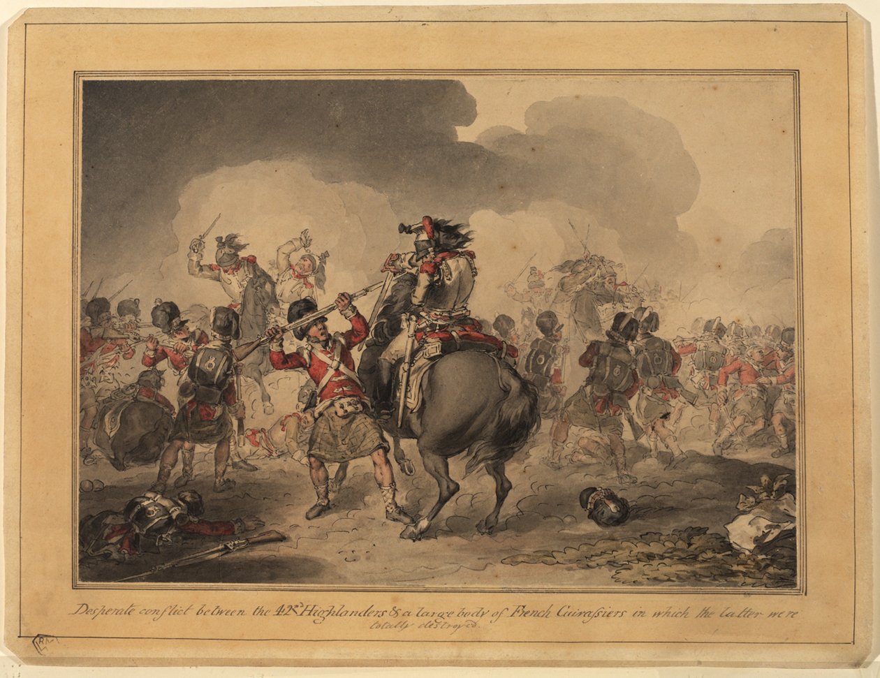 वाटरलू में 42 हाइलैंडर्स, 1815 (कागज पर कलम और स्याही wc) द्वारा जॉन ऑगस्टस एटकिंसन