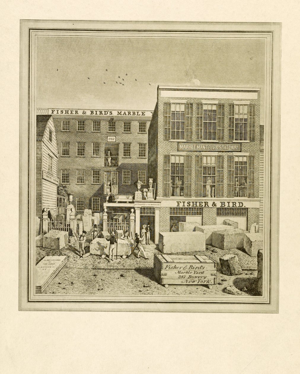 फिशर एंड बर्ड्स मार्बल यार्ड, पब। 1836 (उत्कीर्णन) द्वारा जॉन बेकर