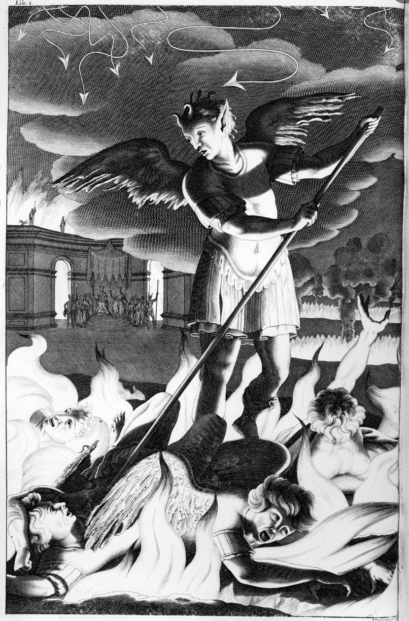 शैतान, जॉन मिल्टन द्वारा &39;पैराडाइज़ लॉस्ट&39; का चौथा संस्करण 1688 का चित्रण द्वारा जॉन बैपटिस्ट डी मदीना