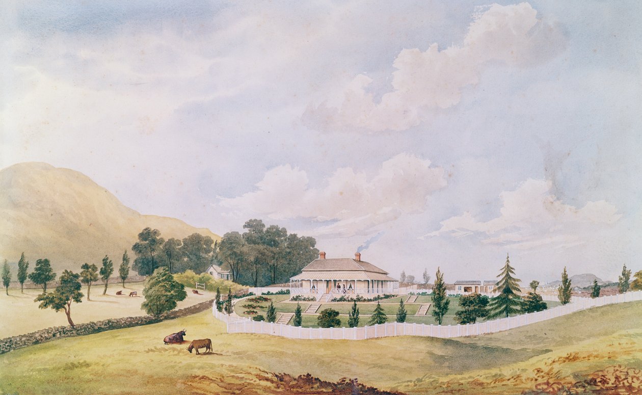 हैरी कोबलिस हाउस, डेवोनपोर्ट, ऑकलैंड, न्यूजीलैंड, निर्मित c.1867 (wc और चीनी सफेद कागज पर) द्वारा जॉन बर्र क्लार्क होएते