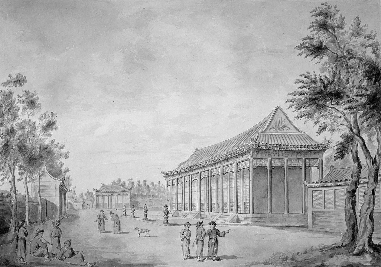 ओल्ड समर पैलेस, बीजिंग में 1793 में हॉल ऑफ ऑडियंस द्वारा जॉन बैरो