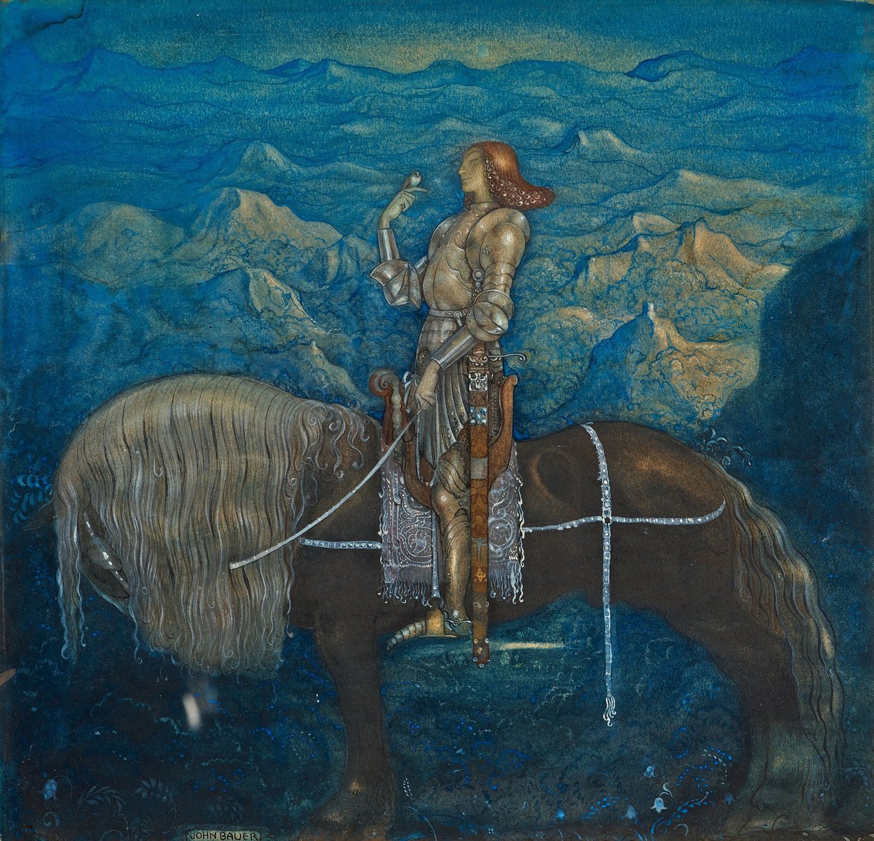 एक शूरवीर, "ग्नोम्स एंड ट्रॉल्स के बीच" से, 1915 द्वारा जॉन किसान
