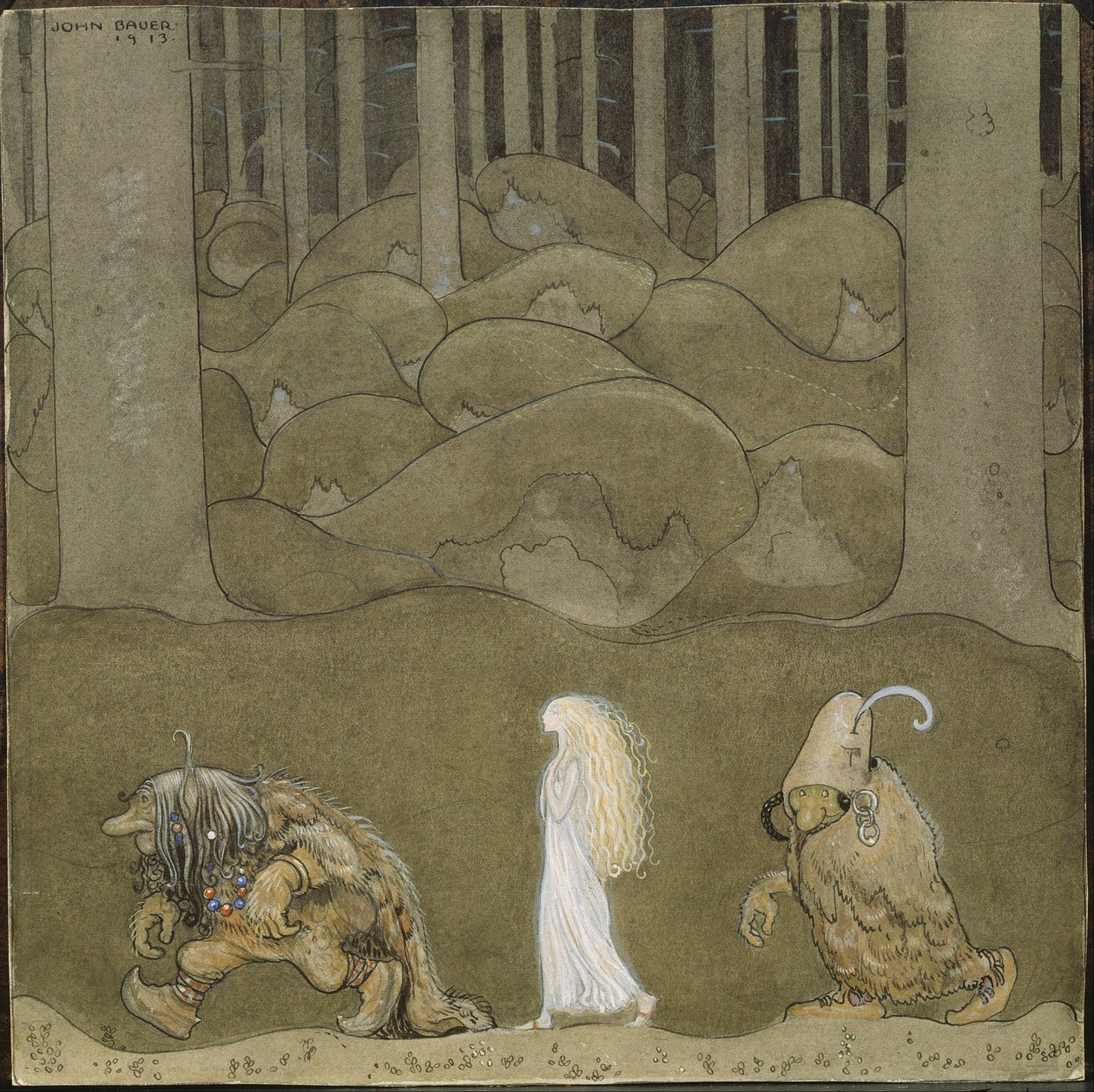 ला प्रिंसेस एट लेस ट्रोल्स - द प्रिंसेस एंड द ट्रोल्स - बाउर, जॉन (1882-1918) - 1913 - वाटरकलर, पेपर पर गौचे - 25x25 - नेशनलम्यूजियम स्टॉकहोम द्वारा जॉन किसान