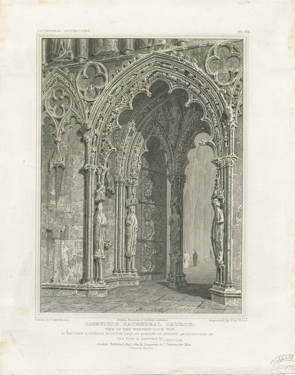 लिचफील्ड कैथेड्रल - पश्चिम द्वार: उत्कीर्णन, एनडी [सी 1820] द्वारा जॉन ब्रिटन