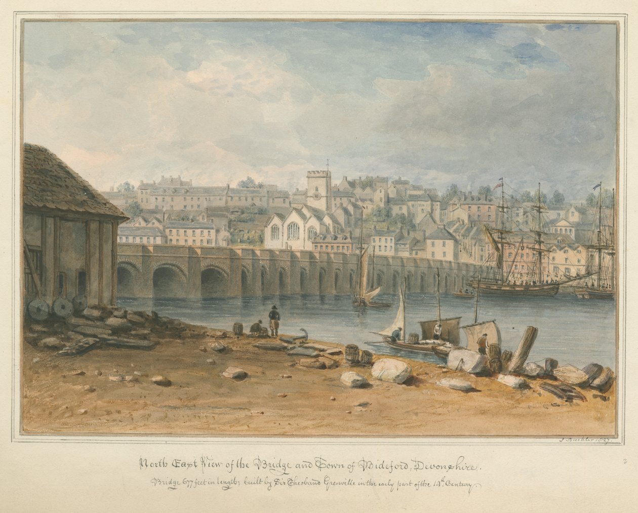 Devonshire - Bideford - ब्रिज एंड टाउन, 1827 द्वारा जॉन बकलर