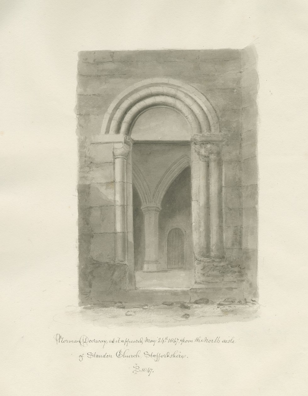 स्टैंडन चर्च का इंटीरियर: सीपिया ड्राइंग, 24 मई 1847 (ड्राइंग) द्वारा जॉन बकलर