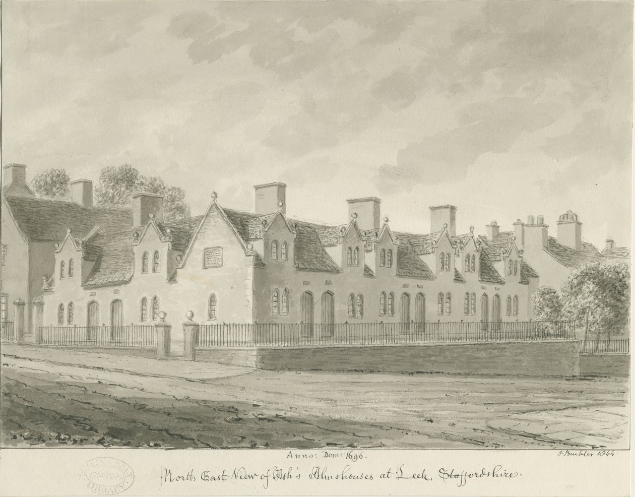 लीक टाउन - "ऐश" एम्सहाउस ": सीपिया ड्राइंग, 1844 द्वारा जॉन बकलर