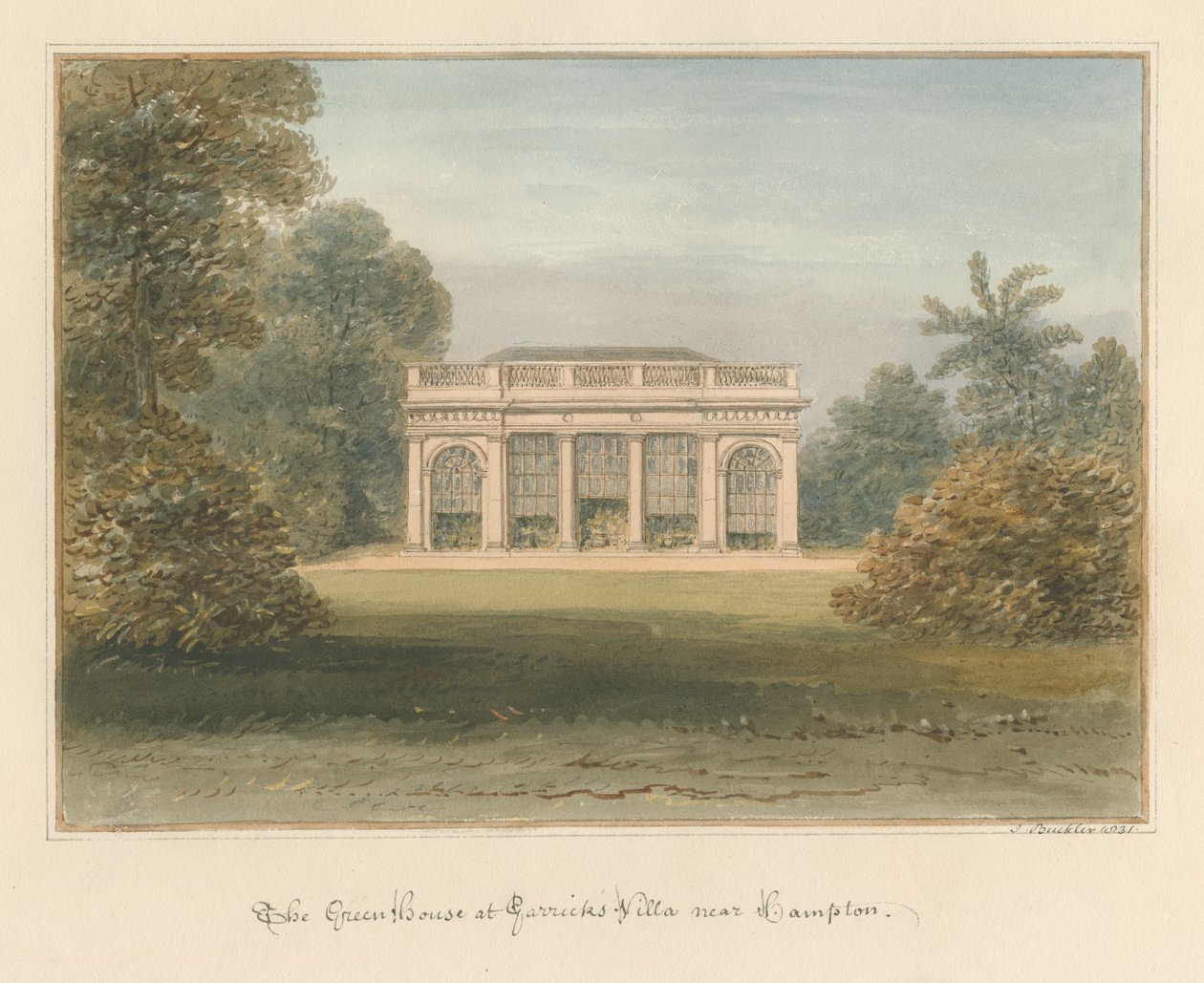 मिडिलसेक्स - हैम्पटन - द ग्रीन हाउस एट गैरिक का विला, 1831 द्वारा जॉन बकलर