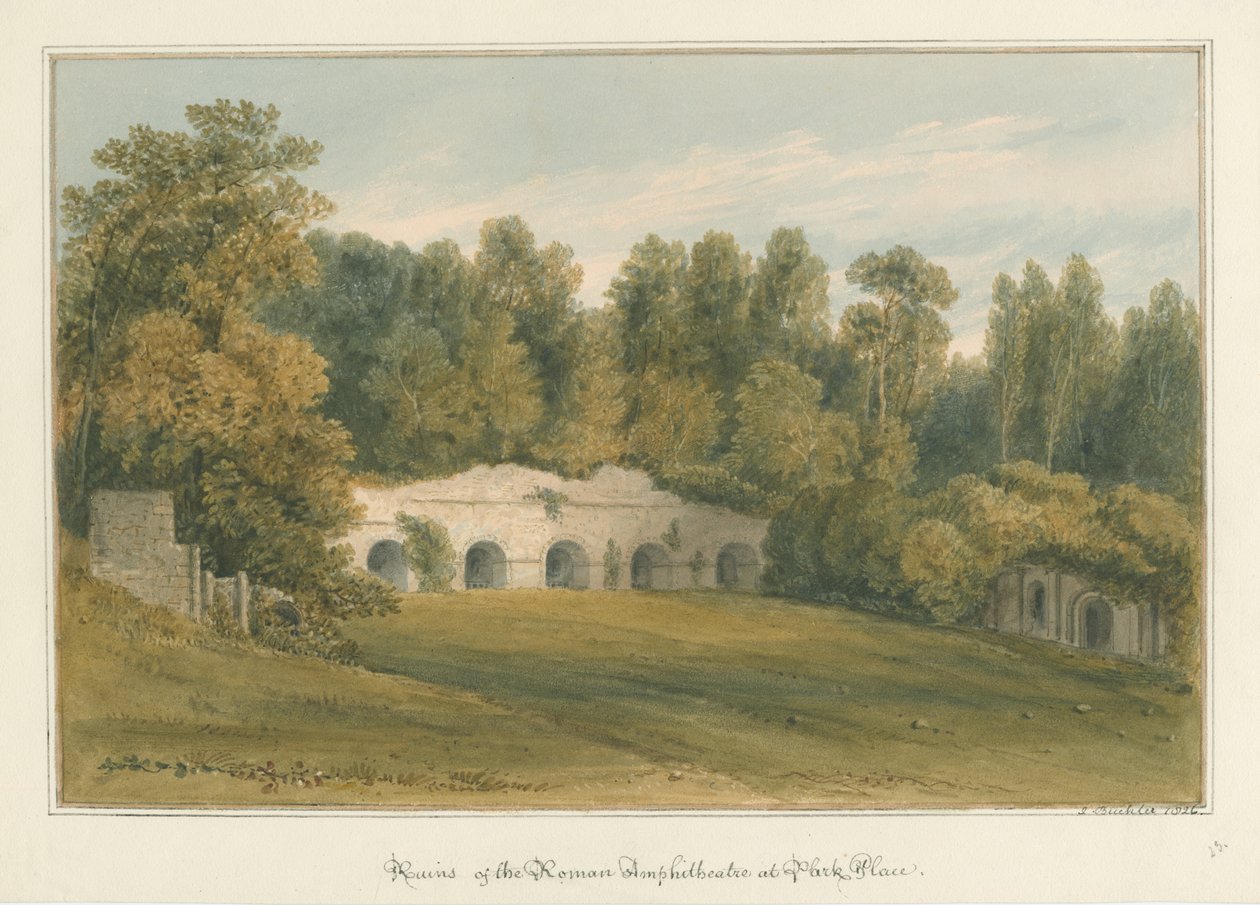 ऑक्सफोर्डशायर - हेनले ऑन थेम्स - पार्क प्लेस, 1826 में रोमन एम्फीथिएटर द्वारा जॉन बकलर