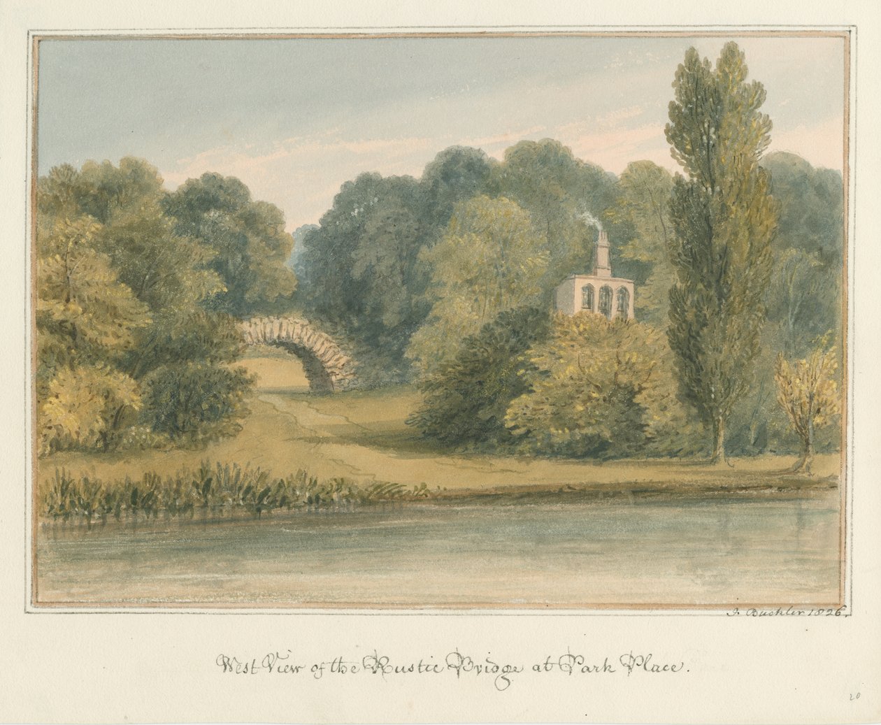 ऑक्सफ़ोर्डशायर - टेम्स पर हेनले - पार्क प्लेस, 1826 में ग्राम्य ब्रिज द्वारा जॉन बकलर