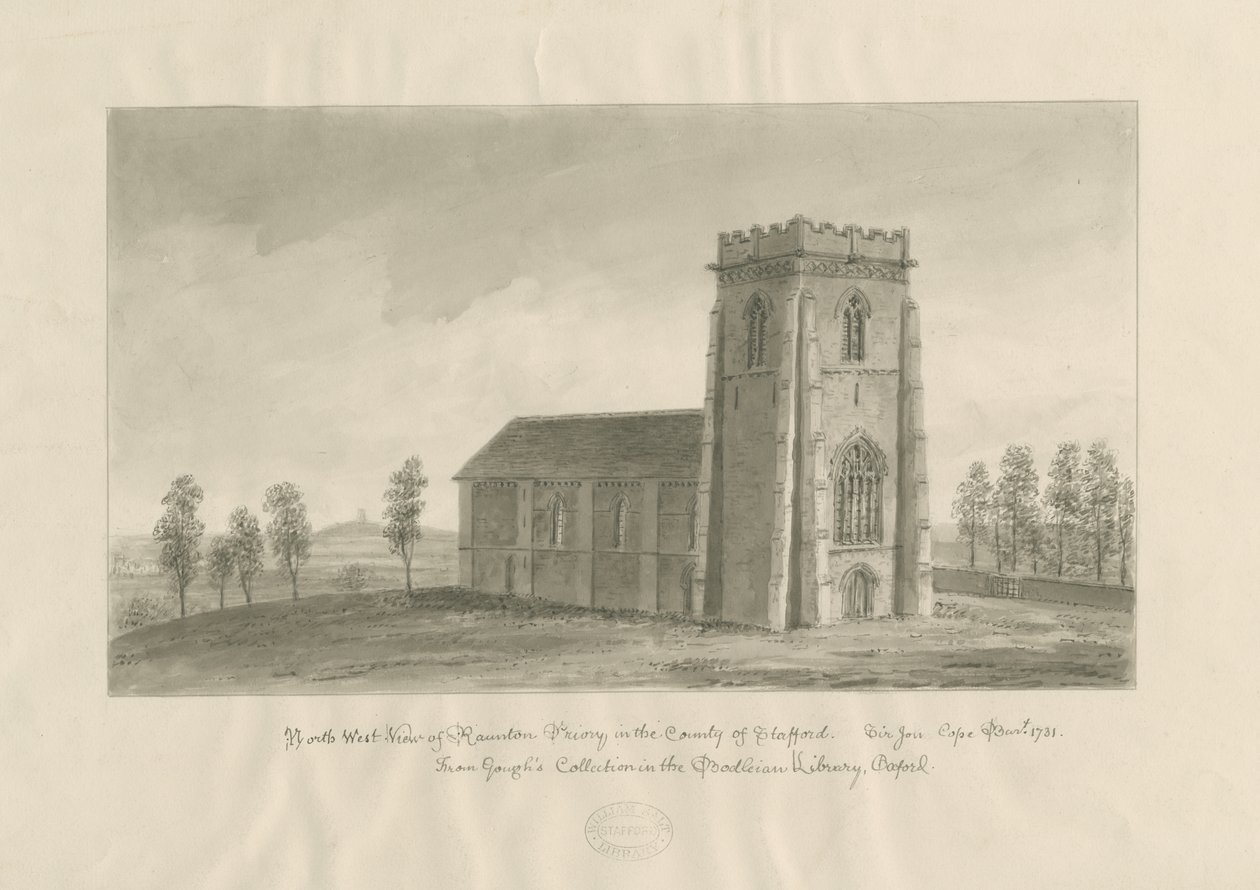 रैंटन एब्बे [Priory]: सीपिया ड्राइंग, एनडी [1770-1851] (ड्राइंग) द्वारा जॉन बकलर