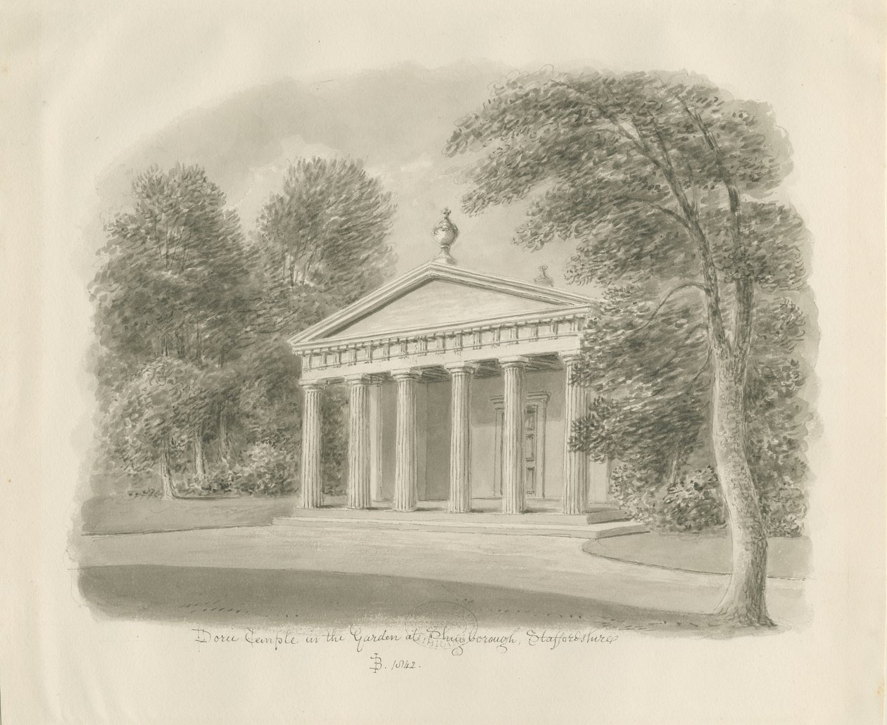 शुगबोरो - डोरिक मंदिर: सीपिया ड्राइंग, 1842 द्वारा जॉन बकलर