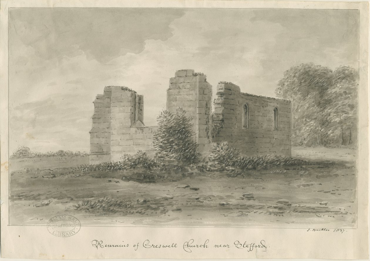 स्टैफोर्ड - क्रिसवेल चैपल: सीपिया ड्राइंग, 1837 द्वारा जॉन बकलर