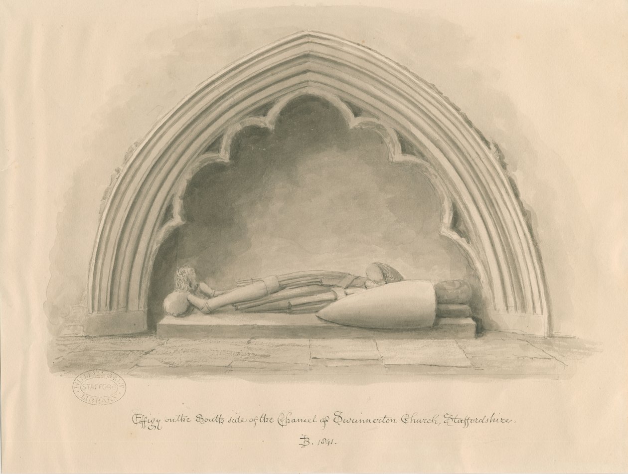 स्वेनर्टन चर्च - एफीगी: सीपिया वॉश ड्राइंग, 1841 द्वारा जॉन बकलर