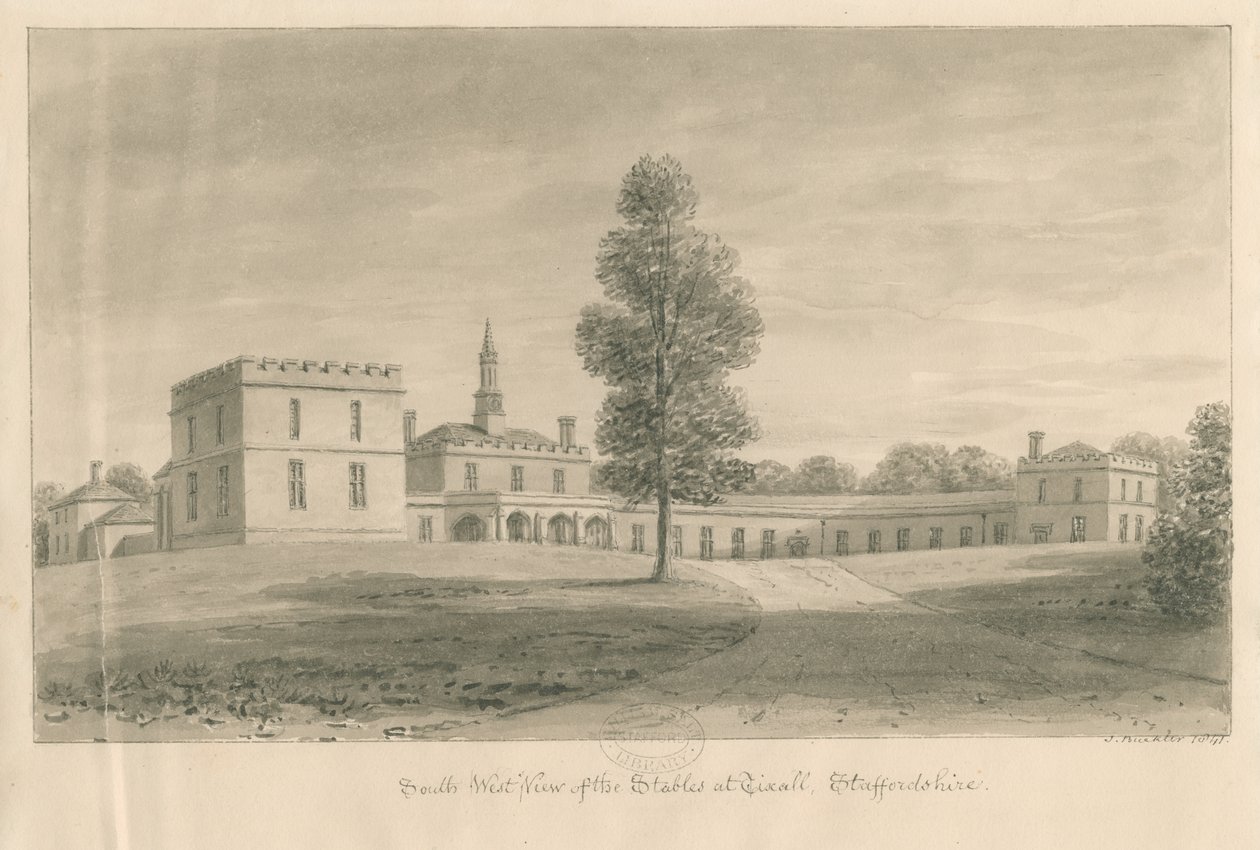 टिक्ल हॉल - अस्तबल: सीपिया ड्राइंग, 1841 द्वारा जॉन बकलर