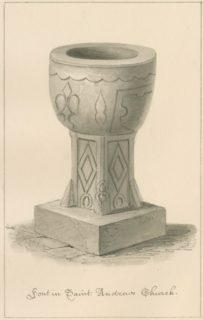 वॉस्टरशायर - द्रोइटविच - सेंट एंड्रयू चर्च फॉन्ट, 1833 द्वारा जॉन बकलर