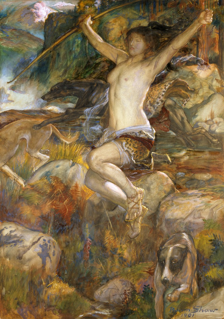 डायना ऑफ़ द हंट, 1901 (wc on paper) द्वारा जॉन बयम लिस्टन शॉ