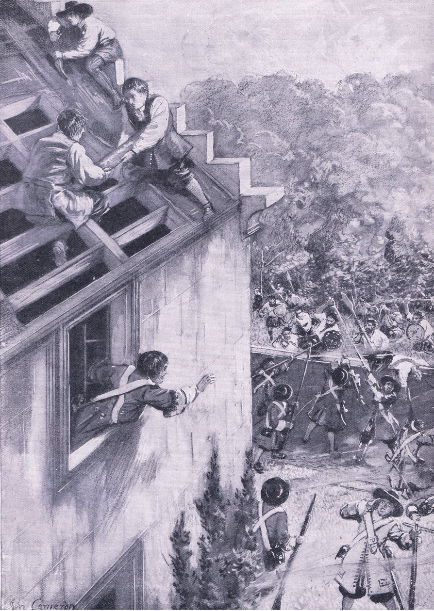 डुकल्ड पर हमला, 21 अगस्त 1689, लैंड और सी, 1915 पर ब्रिटिश लड़ाइयों का चित्रण द्वारा जॉन कैमरन