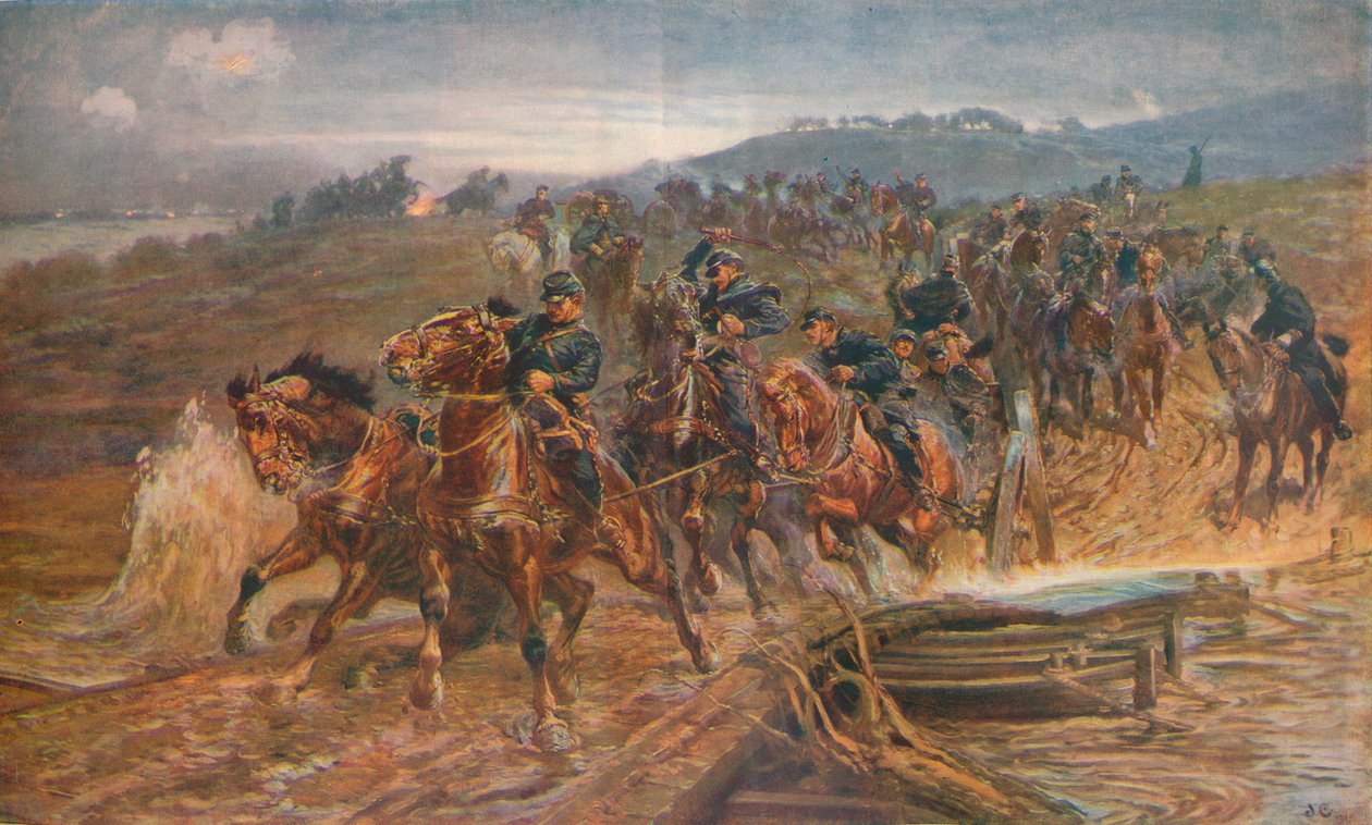 फ्रेंच आर्टिलरी नदी ऐसन नदी को पार करते हुए, सितंबर 1914, 1915 1928 द्वारा जॉन चार्लटन