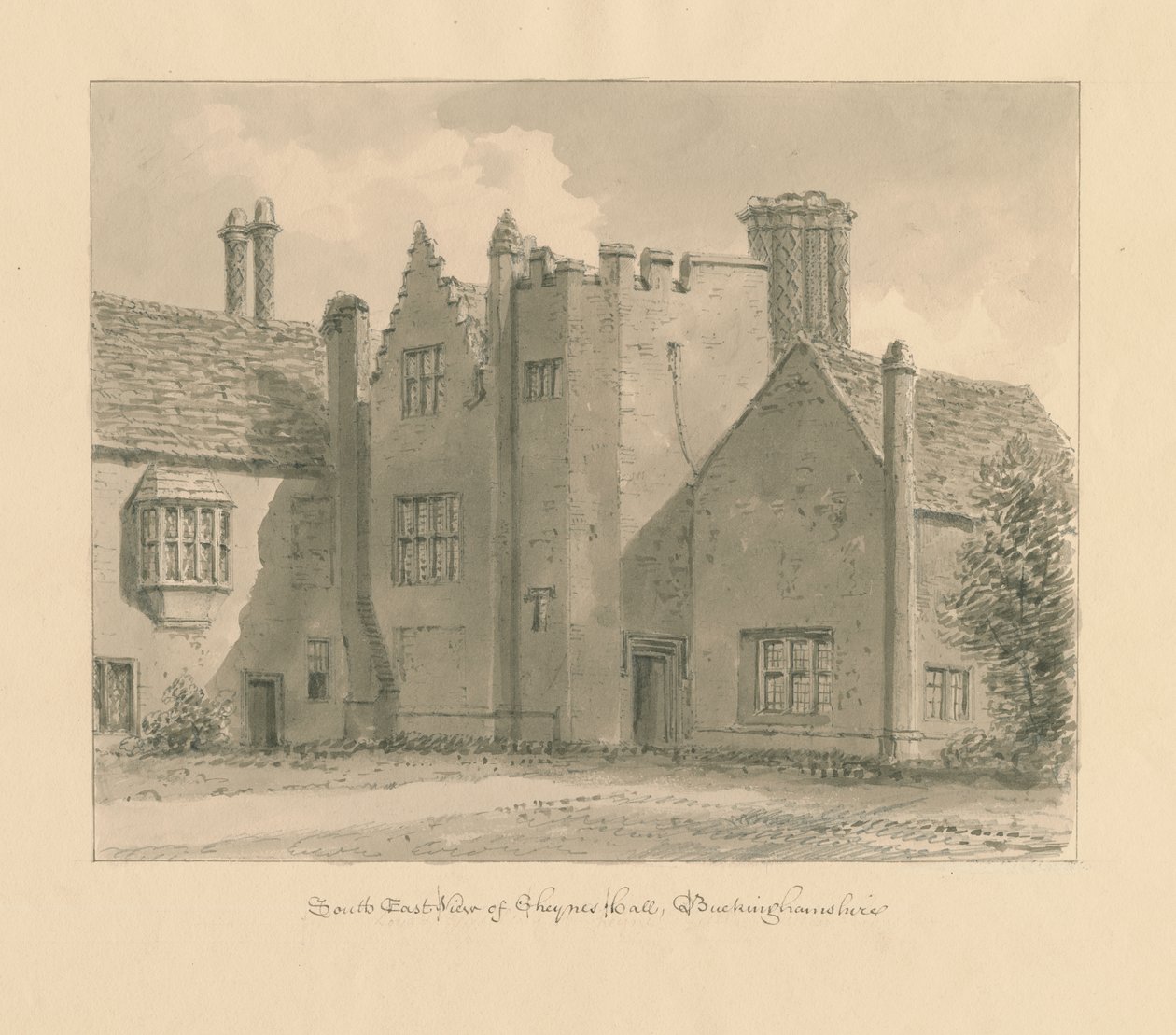 बकिंघमशायर - चेनीज हॉल: सीपिया ड्राइंग, 1824 द्वारा जॉन चेसेल बकलर