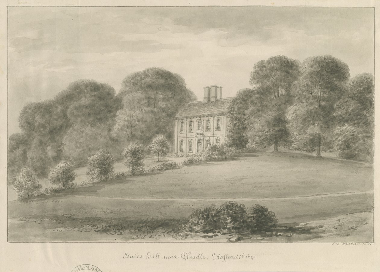 चेडल - हेल्स हॉल: सीपिया वॉश ड्राइंग, 1841 द्वारा जॉन चेसेल बकलर