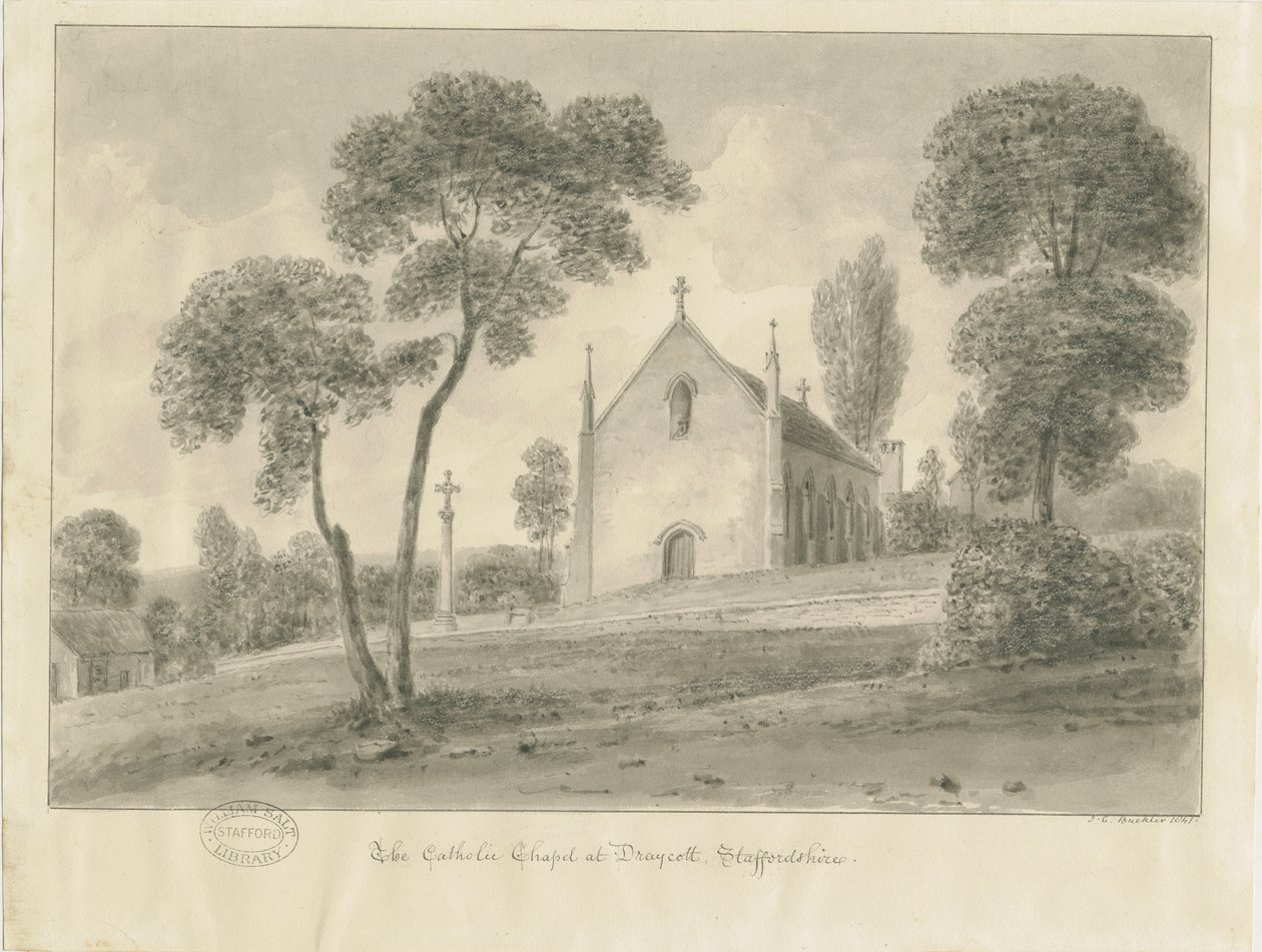 Cresswell - Draycott-in-the-Moors कैथोलिक चैपल: सीपिया ड्राइंग, 1841 द्वारा जॉन चेसेल बकलर